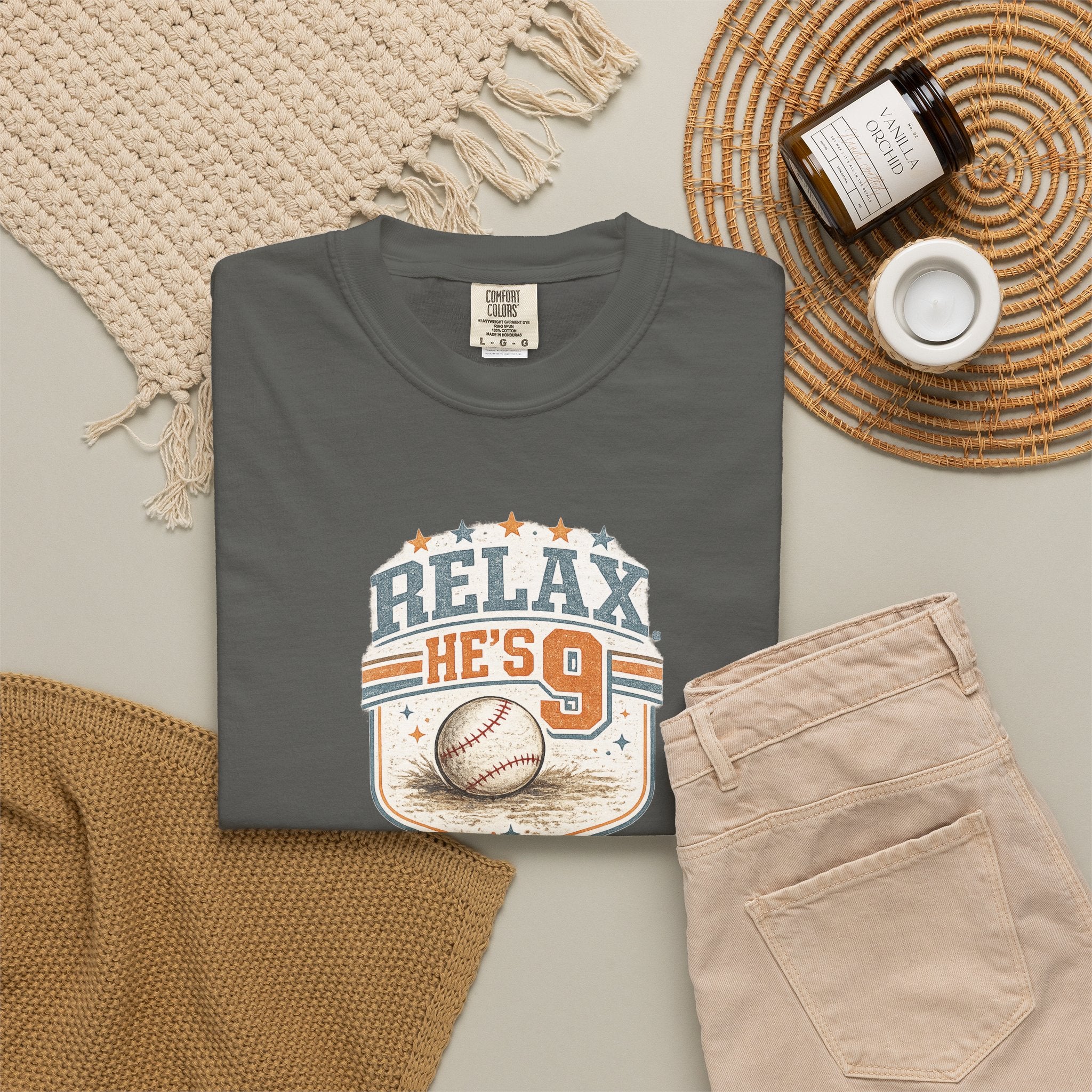Relax He’s 9 Vintage Baseball Tee