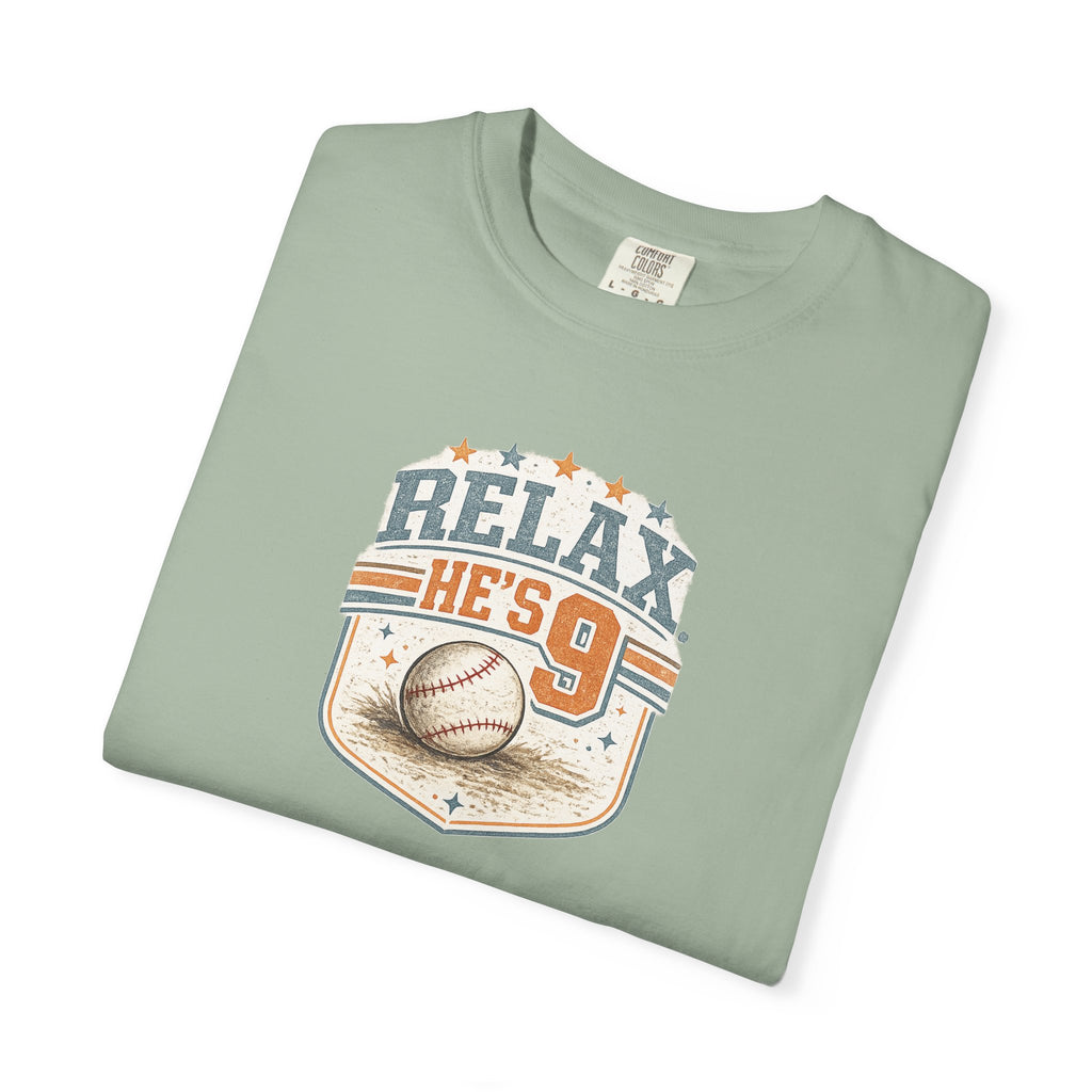 Relax He’s 9 Vintage Baseball Tee