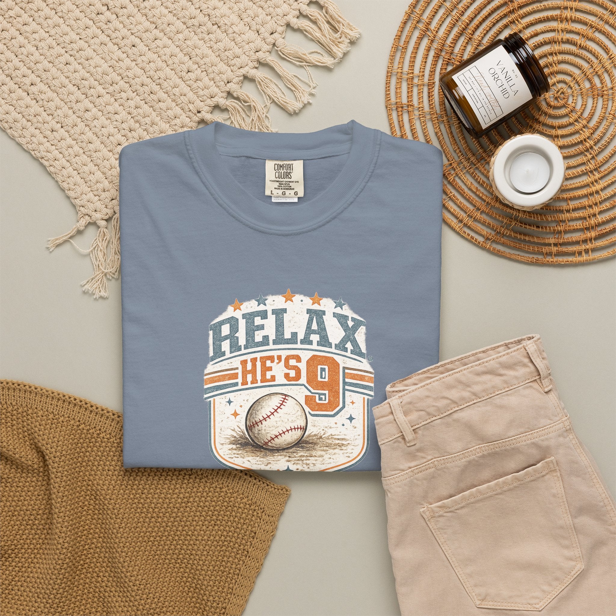 Relax He’s 9 Vintage Baseball Tee