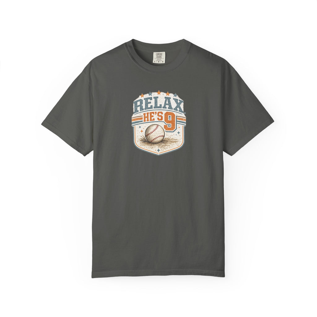Relax He’s 9 Vintage Baseball Tee