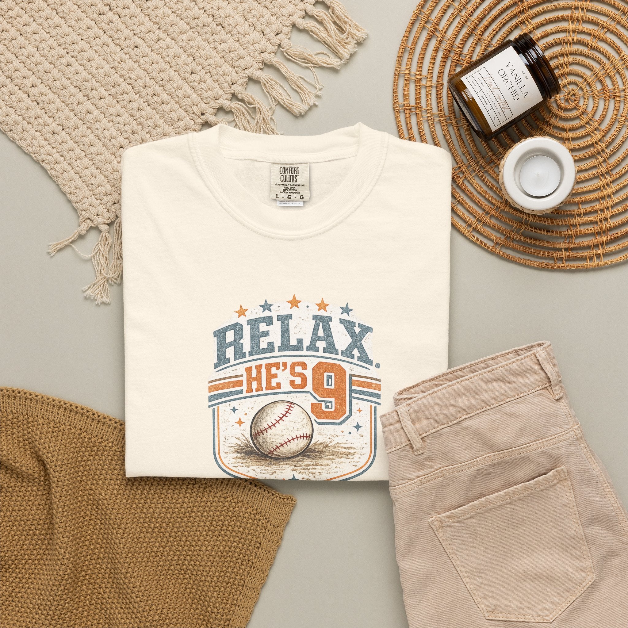 Relax He’s 9 Vintage Baseball Tee