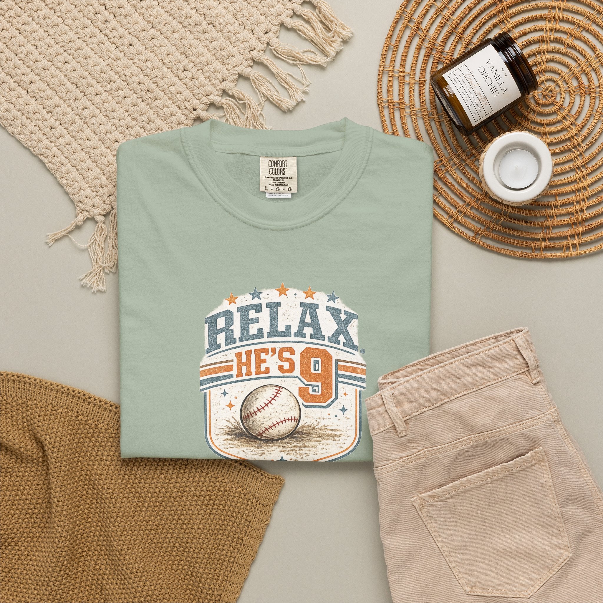 Relax He’s 9 Vintage Baseball Tee